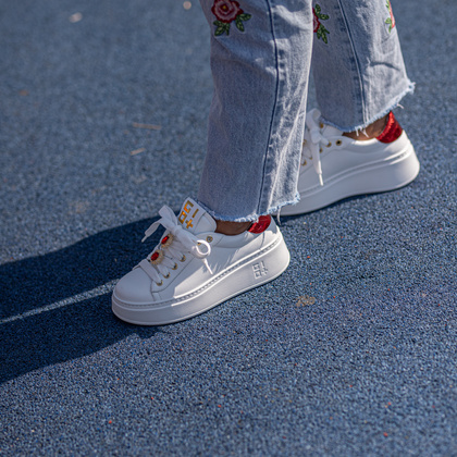 Sneakersy skórzane premium - GIO+ PIA300A BIAŁO-CZERWONE