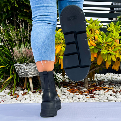 Skórzane workery na platformie - KARINO 5329 CZARNE