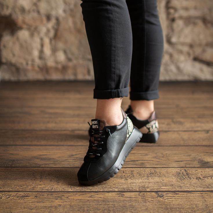 Hiszpańskie sneakersy premium - WONDERS A-2495 CZARNE