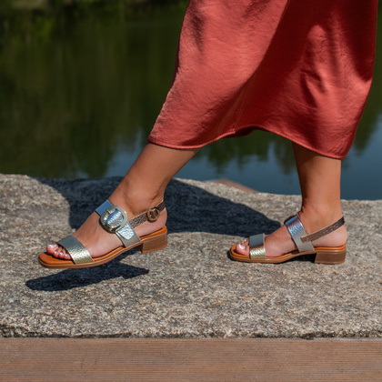 Eleganckie sandały ze skóry - OH! MY SANDALS 5609 ZŁOTO SREBRNE