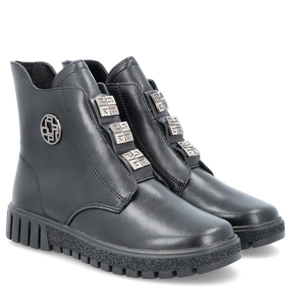 Skórzane botki z ozdobami - FILIPPO DBT6360/24 CZARNE