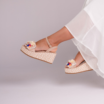 Modne sandały na koturnie - SCAVIOLA S-394 BEŻOWE