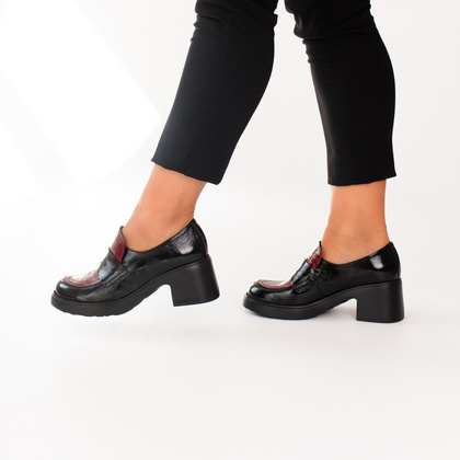 Skórzane czółenka na platformie - WONDERS E-7121 CZARNE