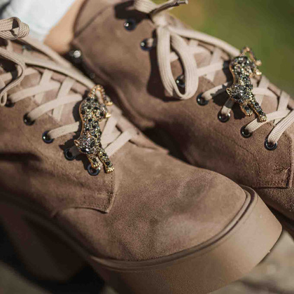 Sznurowane botki ze skóry - KARINO 5323 BRĄZOWE