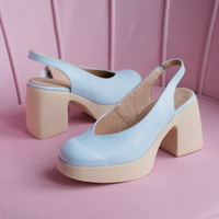 Wygodne czółenka na platformie  - WONDERS H-4990 BŁĘKITNE