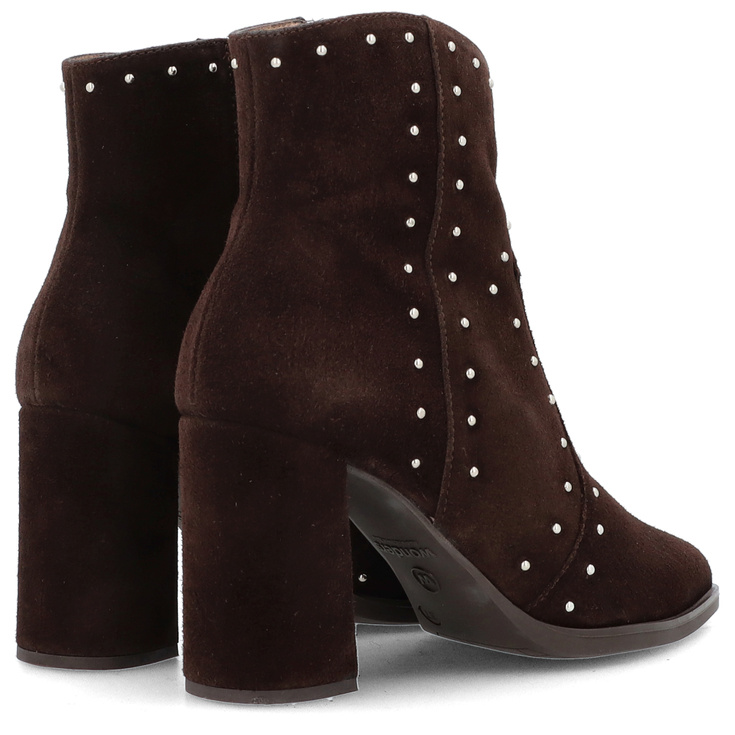 Skórzane botki na słupku - WONDERS M-5431 BRĄZOWE