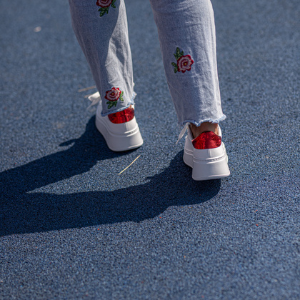 Sneakersy skórzane premium - GIO+ PIA300A BIAŁO-CZERWONE