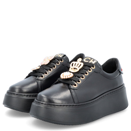 Sneakersy skórzane z ozdobami - CHEBELLO 4292 CZARNE