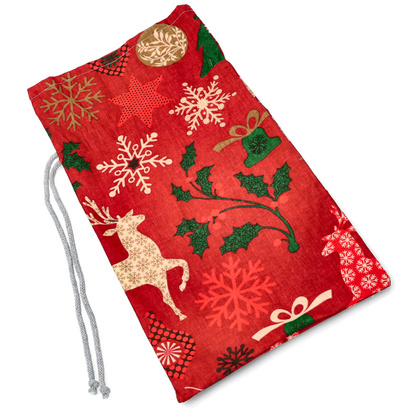 Worek na prezent świąteczny - TYMOTEO LOVE P01 CZERWONY z Reniferami