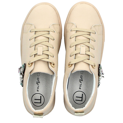 Sportowe buty damskie z owadem - FILIPPO DP6042/24 BEŻOWE