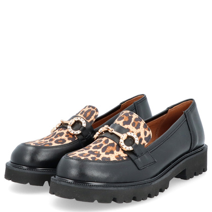Skórzane mokasyny z ozdobą - TYMOTEO G1070 CZARNE PANTERKA