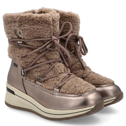 Śniegowce damskie z wiązaniem - CAPRICE 9-26222-43 ZŁOTE METALICZNE