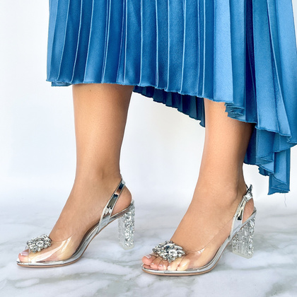 Sandały na modnym obcasie - SCAVIOLA S-208 SREBRNE