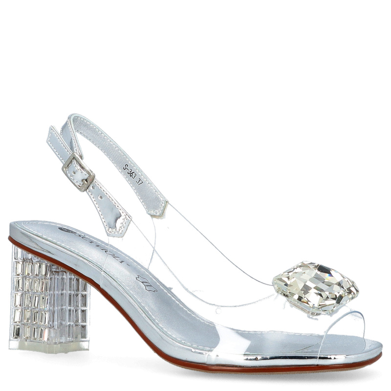 Silikonowe sandały na słupku - SCAVIOLA S-363 SREBRNE