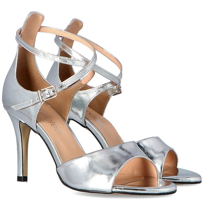 Eleganckie sandały na szpilce - TYMOTEO D1005 SREBRO FLESZ