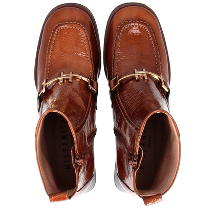 Lakierowane botki na słupku - HISPANITAS HI243727 BRĄZOWE