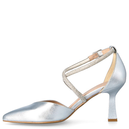 Szpilki ślubne z błyszczącymi paseczkami - KOTYL 3713 SREBRNE