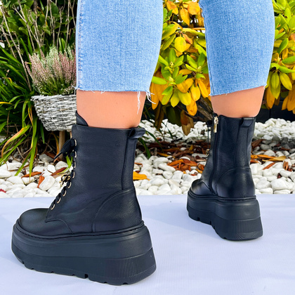 Skórzane workery na platformie - KARINO 5329 CZARNE