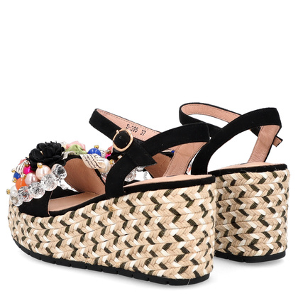 Modne sandały na koturnie - SCAVIOLA S-395 CZARNE