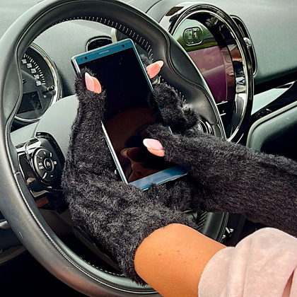 Puszyste rękawiczki damskie z obsługą ekranów - TYMOTEO LOVE R08 CZARNE