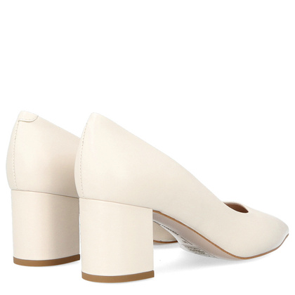 Skórzane czółenka na słupku - BRAVO MODA 0164 KREMOWE