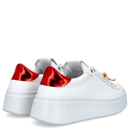 Sneakersy skórzane premium - GIO+ PIA300A BIAŁO-CZERWONE