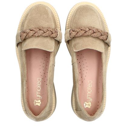 Skórzane mokasyny z ozdobą - TYMOTEO L1054 BEŻOWE