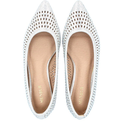 Błyszczące balerinki ślubne - MENBUR 20742 SREBRNE