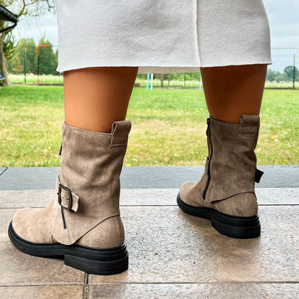 Płaskie botki ze skóry - TYMOTEO G1067 BEŻOWE