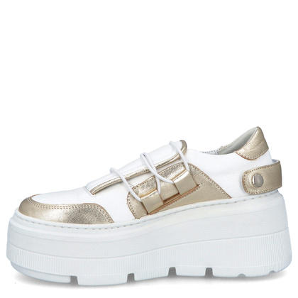 Sneakersy na lekkiej podeszwie - TYMOTEO R1001 BIAŁO-ZŁOTE