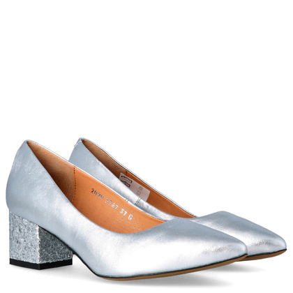 Czółenka na niskim obcasie - SIMEN 3767A SREBRNE