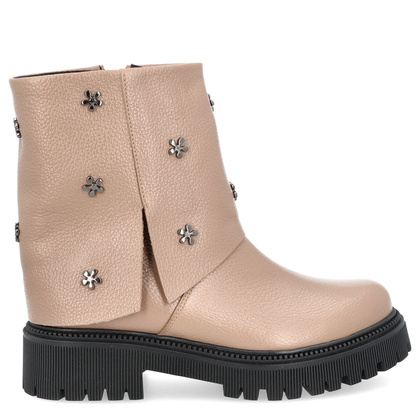 Skórzane botki z wywijaną cholewką - TYMOTEO G1068 BEŻOWE