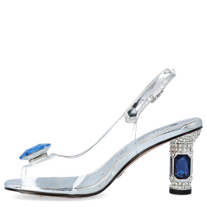 Sandały na efektownym obcasie - SCAVIOLA S-217 SREBRNO-SZAFIROWE