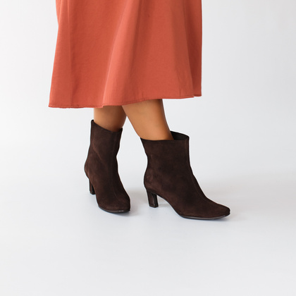 Skórzane botki na obcasie - TYMOTEO G1076 CZEKOLADOWE