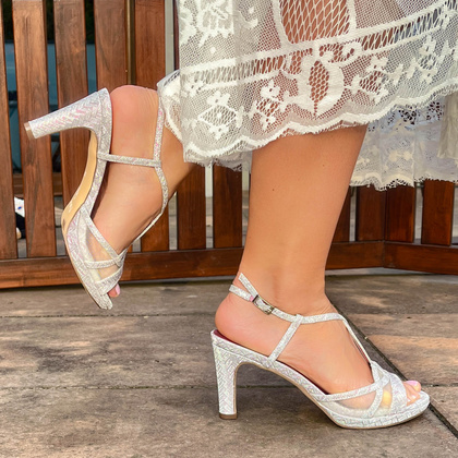 Zjawiskowe sandały na obcasie - MENBUR 24755 SREBRNE