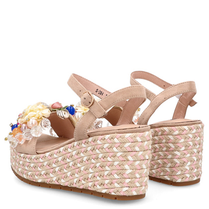 Modne sandały na koturnie - SCAVIOLA S-394 BEŻOWE