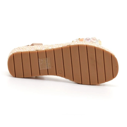 Modne sandały na koturnie - SCAVIOLA S-394 BEŻOWE