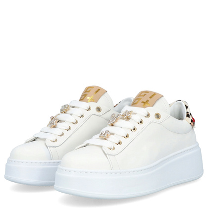 Sneakersy skórzane premium - GIO+ PIA354A BIAŁE PANTERKA