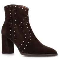 Skórzane botki na słupku - WONDERS M-5431 BRĄZOWE