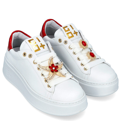 Sneakersy skórzane premium - GIO+ PIA300A BIAŁO-CZERWONE