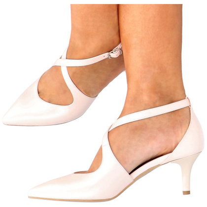 Buty ślubne na niskiej szpilce - KOTYL 5419 PERŁOWY RÓŻ