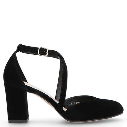 Czółenka zamszowe z paskami - KOTYL 7075 CZARNE