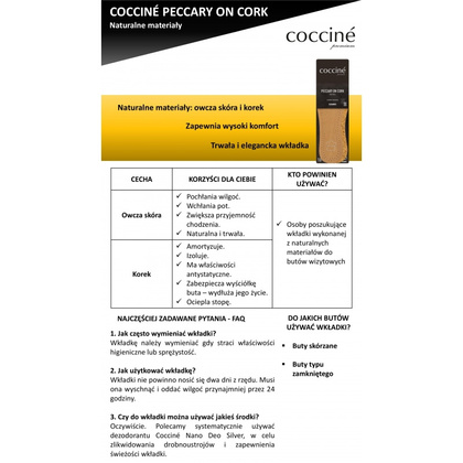 COCCINE PEKARI NA KORKU- wkładki do butów z owczej skóry