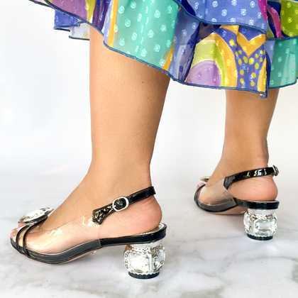 Silikonowe sandały na ozdobnym obcasie - SCAVIOLA S-236 CZARNE