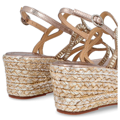 Hiszpańskie sandały na niskim koturnie - ALMA EN PENA V2551454 ZŁOTE