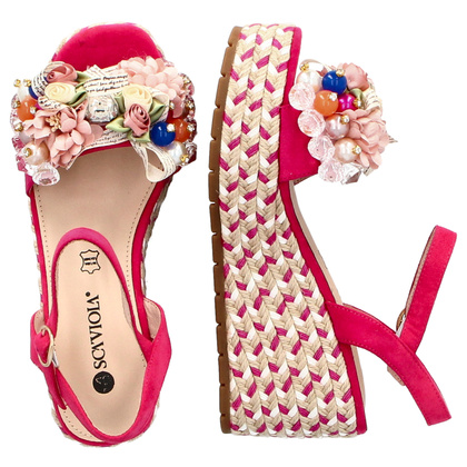 Modne sandały na koturnie - SCAVIOLA S-398 FUKSJA