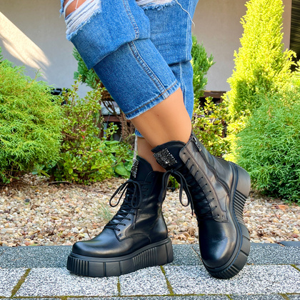 Skórzane workery na platformie - SIMEN 5734A CZARNE