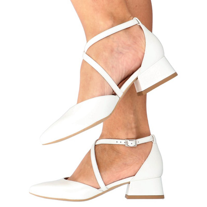 Czółenka ślubne na 4 cm obcasie - KOTYL 9917 ECRU PERŁOWE