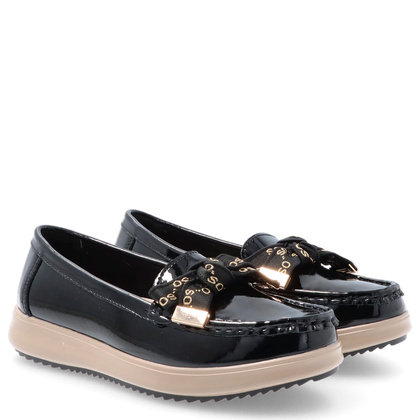 Skórzane półbuty z kokardą - FILIPPO DP6457/25 CZARNE