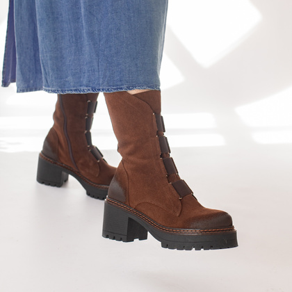 Wysokie workery ze skóry - TYMOTEO 2163/2 BRĄZOWE